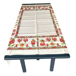 Vintage 1970s Tablecloth Souvenir Bergenland Austria Folk Art Cotton Blend